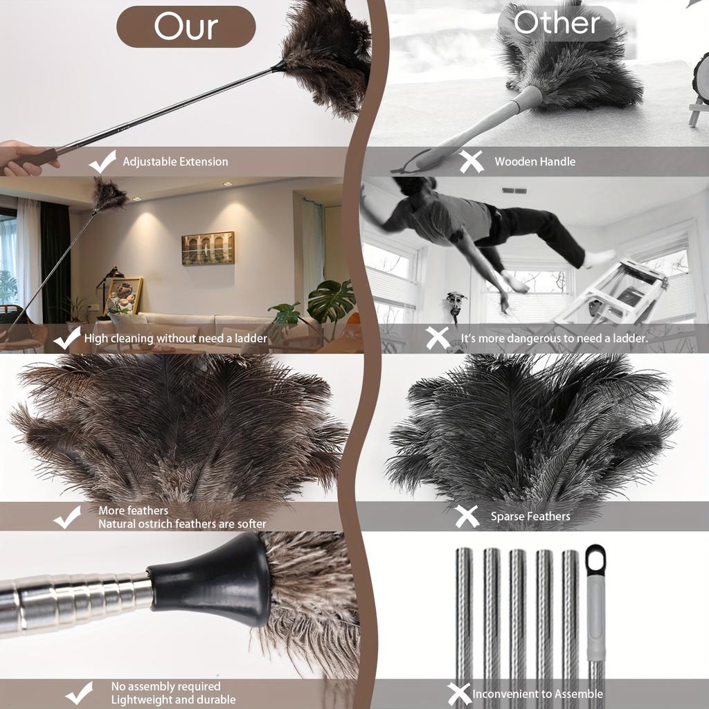 Extendable Feather Duster Reusable 1pc Feather Duster with Telescopic Handle Cleaning Tool for Ceiling Fans, Chandeliers, Blinds, Furniture