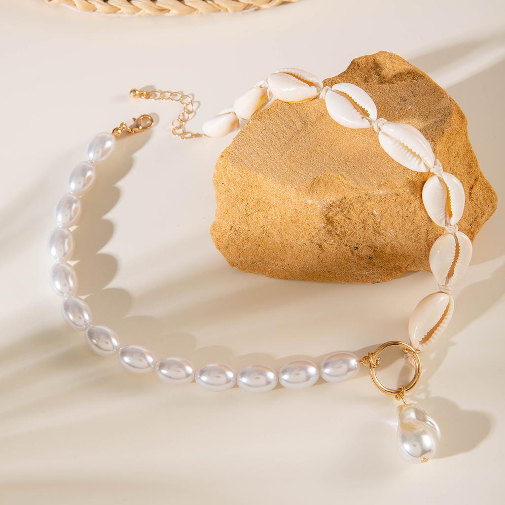 Baroque Imitation Pearl Shell Pendant Necklace for Women  Trend Summer Beach Party Vacation Jewelry Gifts