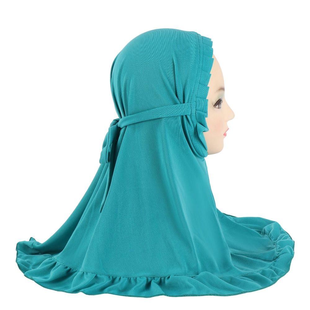 Crinkles Texture Girls Neck Shawl Breathable Floral Islamic Head Scarf  Kids Hair Cover