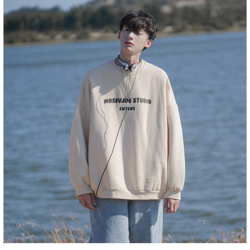 American Crew Neck Sweater Men's Autumn and Winter Retro Casual New Loose No Hat Jacket