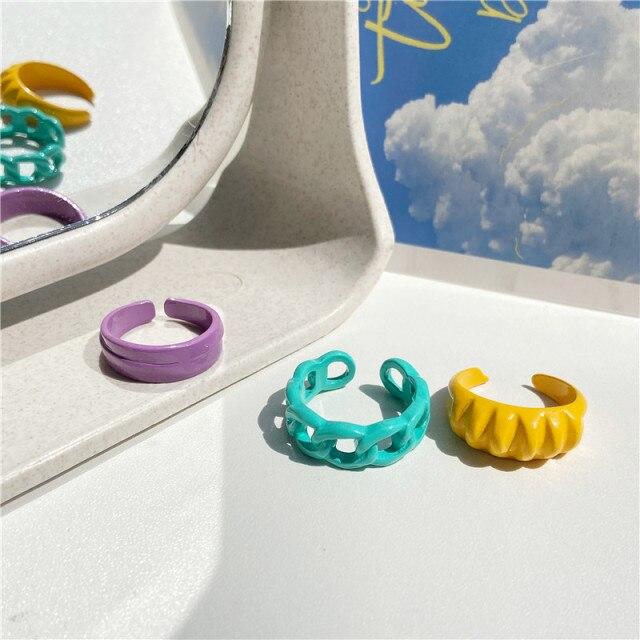 17KM Mode Geometrische Bunte Tropfen öl Ringe Set Für Frauen Mädchen Candy Farbe Metall Hand Bemalt Ringe Geschenke Schmuck