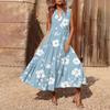 Women's Casual And Fashionable V-neck Sleeveless Printing Mid Length Dress