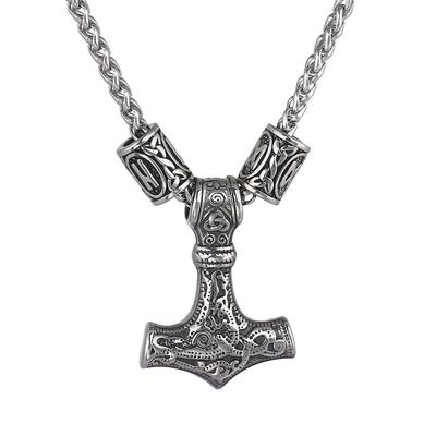 Nordic Viking Edelstahl Thors Hammer Odin Rune Anhänger Halskette Herrenschmuck