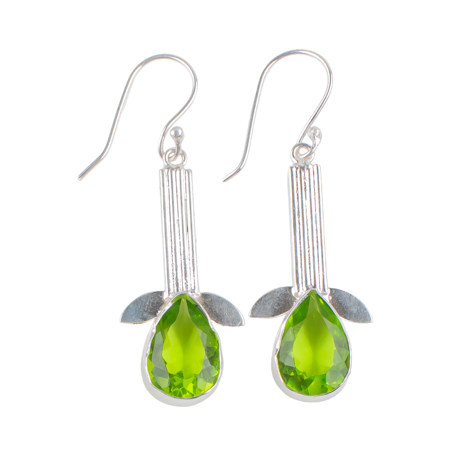 

925 Sterling Silver Peridot Gemstone Handmade jewelry Earrings For Women EE-36-4