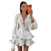 European and American Women's Clothing 2026 Summer New Elegant Wind V-neck Lantern Sleeve Double-layer Ruffle Edge High-waisted Dress