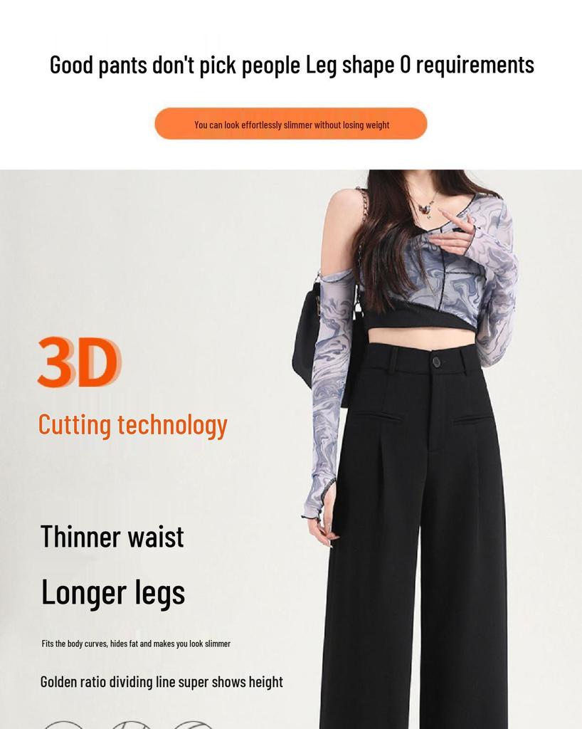 Petite Women's High Waist Loose Straight Leg Pants - Spring/Autumn Grey Suit