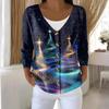 Women's Fashion Long Sleeve Christmas Snowman Snowflake Print Jacket Cardigan