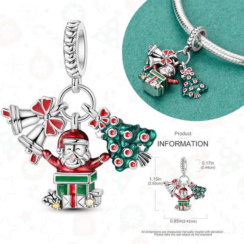 Copper Christmas Charms For Original Bracelet Women Pendant Gift Christmas Tree Santa Claus Snowman Beads Dangle