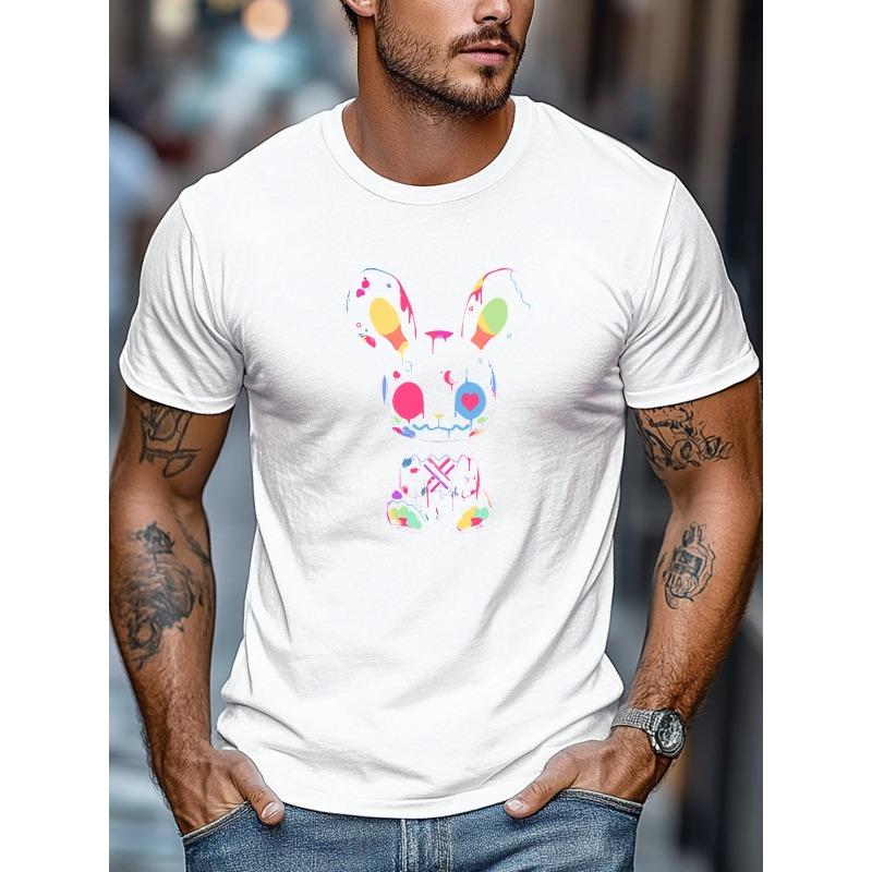 Men'S T-Shirt, Easygoing And Casual, Relaxed And Carefree, Featuring Rabbit Design for Summer, Short-Sleeved Round Neck, Plus Size