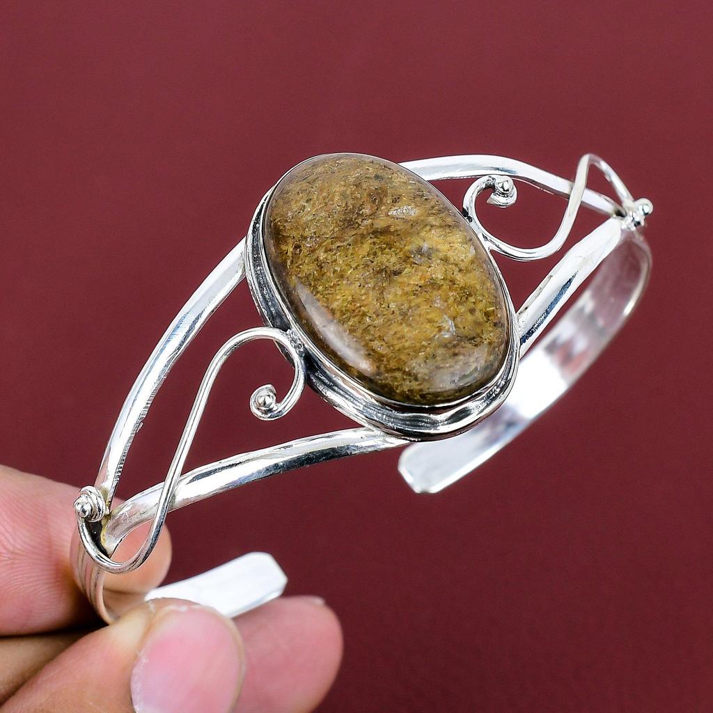 Bronzite cuff bracelet gemstone bangle 925 sterling silver bangle handmade adjustable cuff bracelet very pretty silver jewelry gifts for him