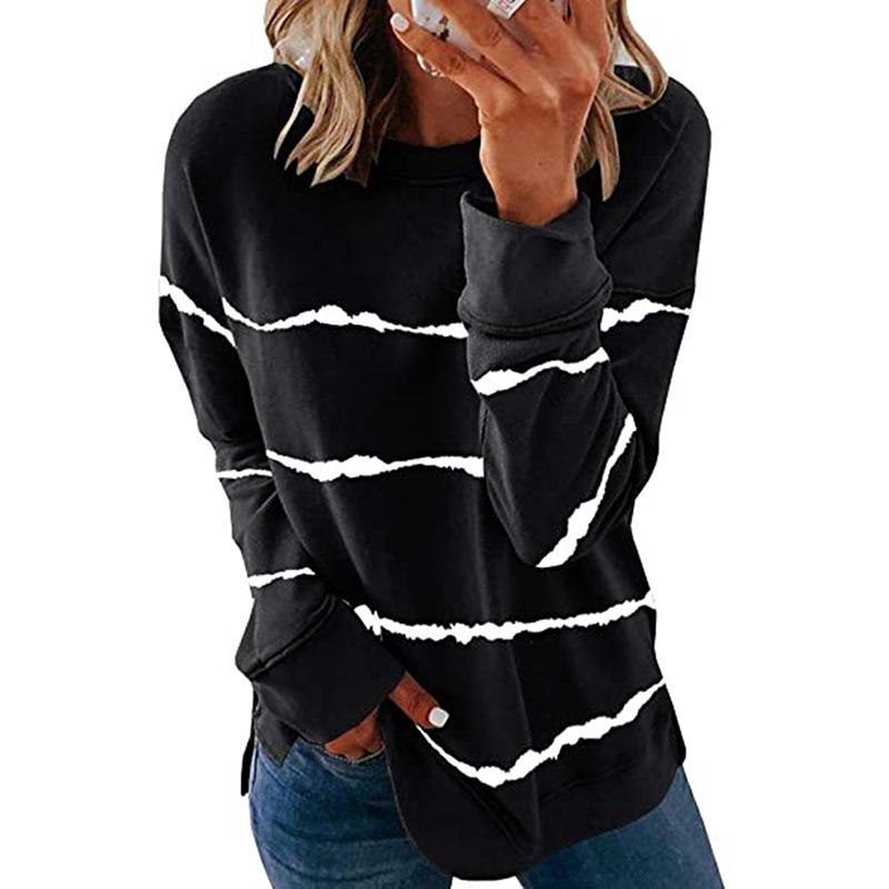 Felpa da Donna Girocollo Manica Lunga Vestibilità Larga Stampa a Righe Casual Pullover Autunno Top Quotidiani