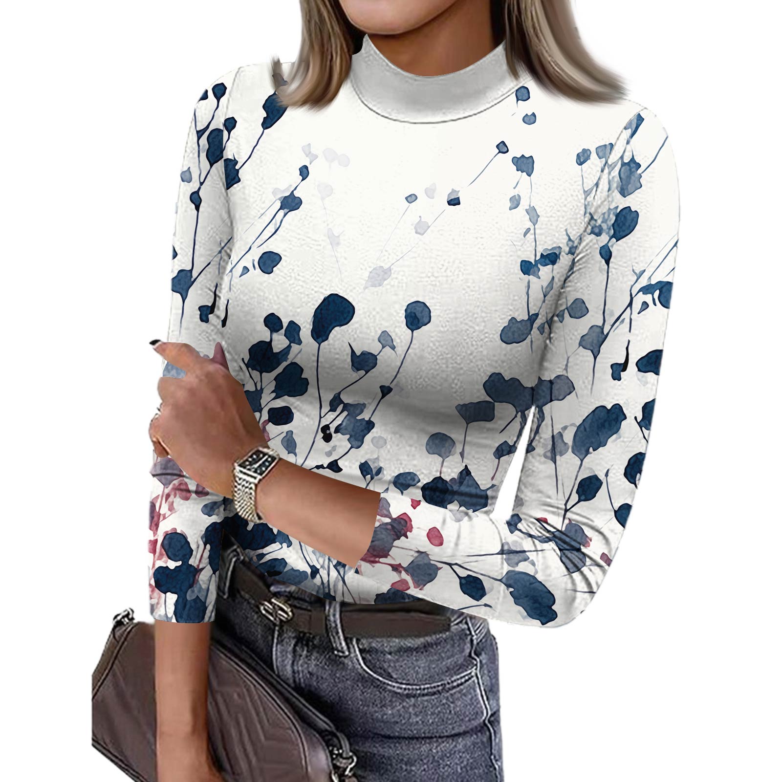 

Женская футболка с облегающим низом, модная повседневная, с градиентным принтом, с круглым вырезом, пуловер, топ с рукавом 3/4 L тёмно-синий