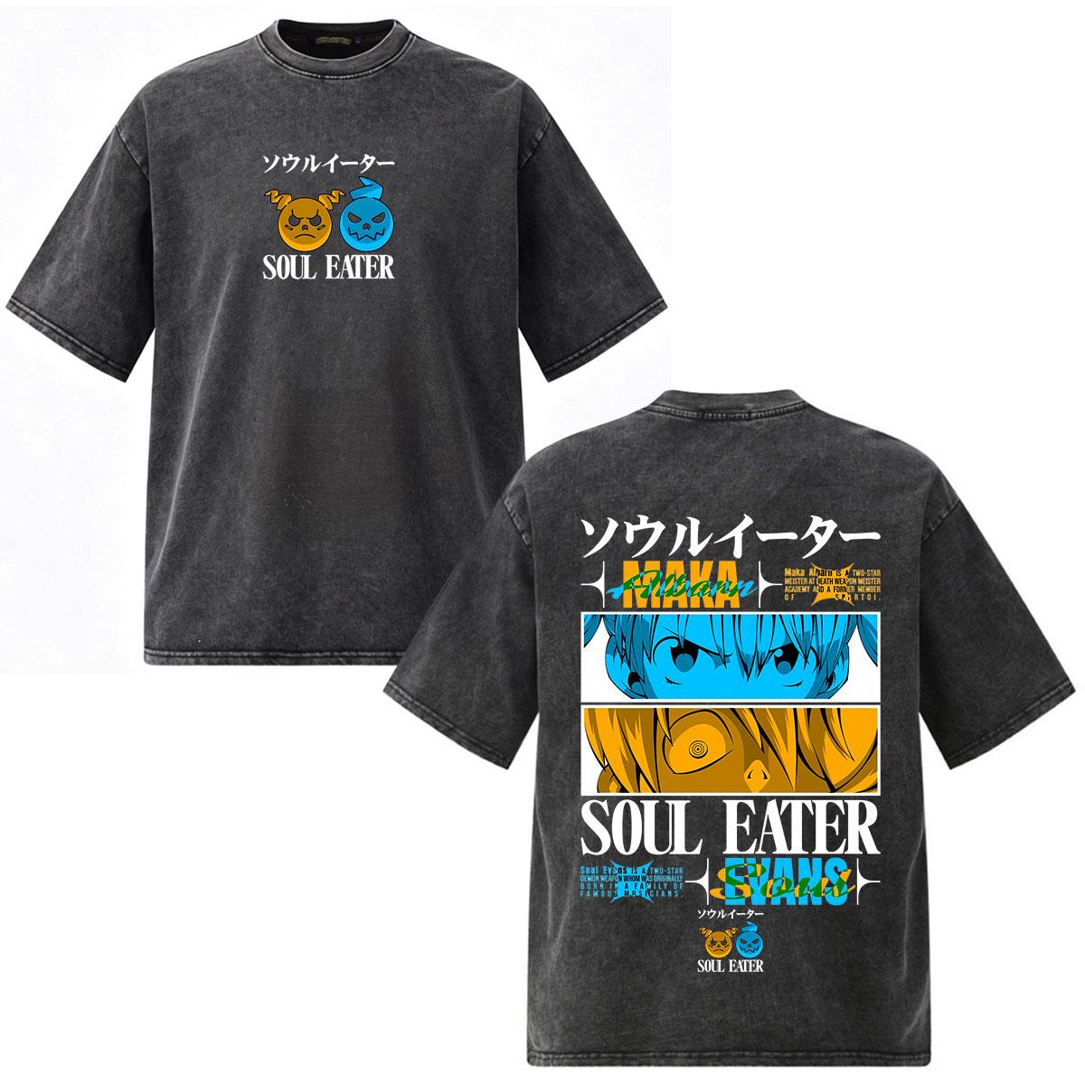 Vintage Washed Anime Soul Eater T Shirts Maka Albarn Soul Evans Manga T-shirt Men s Women Clothing Fashion Short Sleeve T-shirts S разноцветный