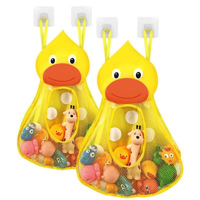 Linkidea Bath Toy Organizer, Bathtub Toy Organizer Holder, Bath Toy Net Storage Holder with Adhesive Sticker Hooks (2 Ducks)