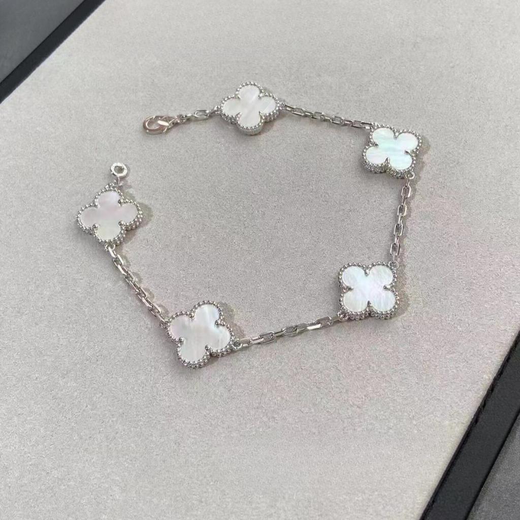 Kleeblumen-Armband aus weißem Perlmutt, nicht verblassend, aus natürlichem Achat, Vierblättriges Kleeblatt-Armband