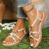 Fashion Bohemian Style Woven Flats Sandals Women Summer Plus Size 36-43 Non Slip Beach Sandles Woman Open Toe Soft Bottom Rome Shoes