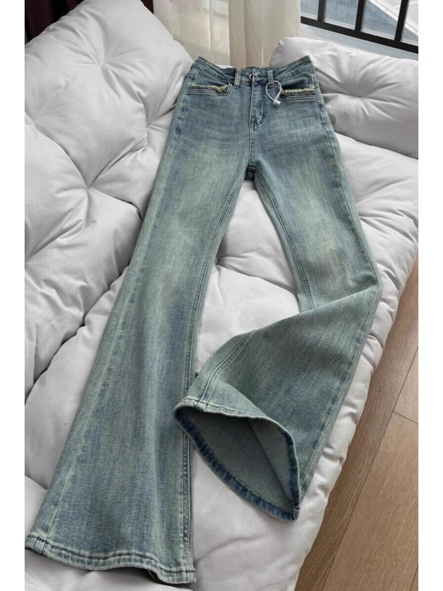 

Джинсы клеш большого размера для женщин Весна/Лето 2026 - Ретро Узкий крой Укороченные брюки 5XL (180-200 jin) синий