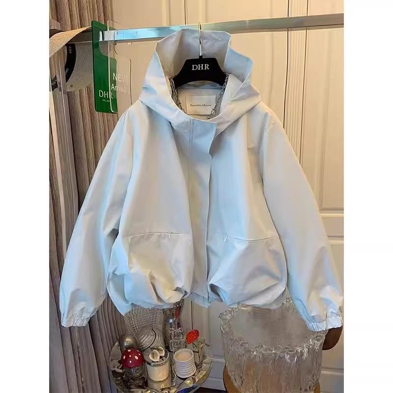 Women's Round Neck Long Sleeve Loose Fit Casual Jacket Mid Length Outdoor Windbreaker