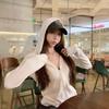 New Hooded Knitted Cardigan Jacket Women's Waist Pinch Thin Slim Short Top