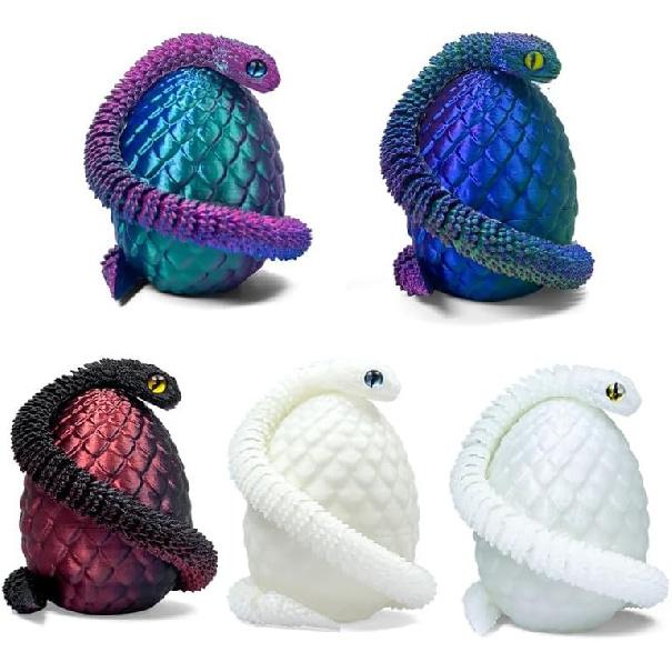 5PCS 3D Printed Snake Eggs with 11.8 Inch Snake Inside, Home Office Decor Executive Desk Toys for Autism/ADHD, Perfect for Easter Gifts, Collectibles
