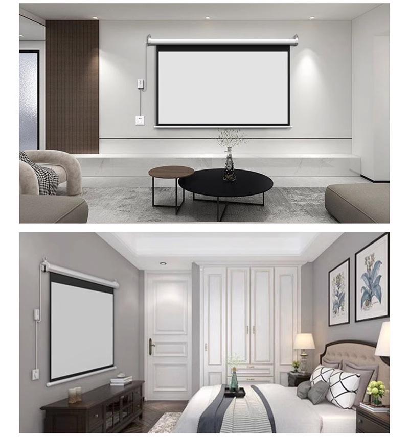 Electric HD Projection Screen: Wall/Ceiling-Mount, Retractable, Remote-Controlled, Voice-Activated, Light-Resistant for Office/Conference Use.