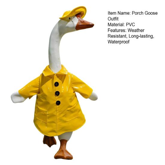 1 Set Porch Goose Rain Jacket Yellow Raincoat Hat And Umbrella Waterproof Goose Outfit Fits 23 Inch Porch Goose for Yard Lawn Decor