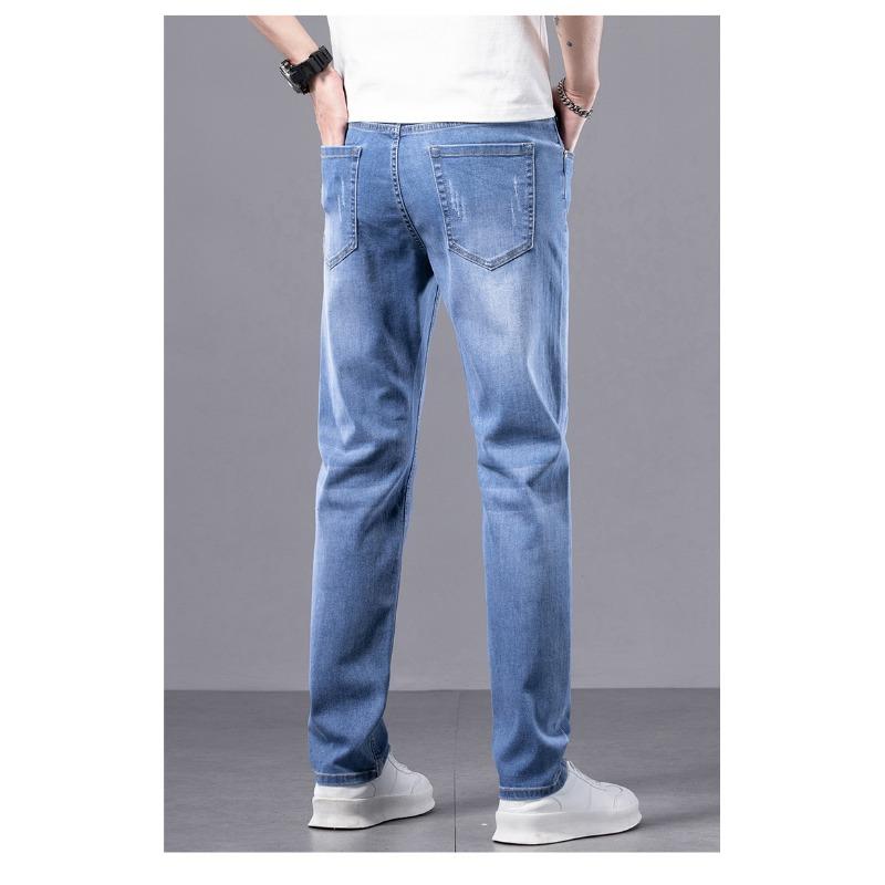 Spring and Summer Four Seasons Slim Fit Korean Style Small Feet Men's Jeans Men's Casual Trendy Pants Trend
