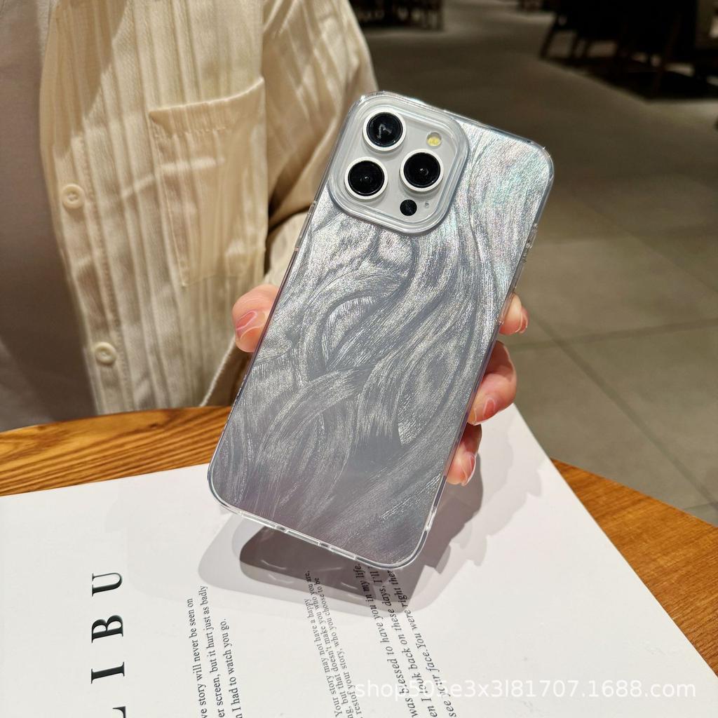 Applicable to Apple 15 large hole feather yarn mobile phone case iphone14 water ripple imd glacier material painted protective case