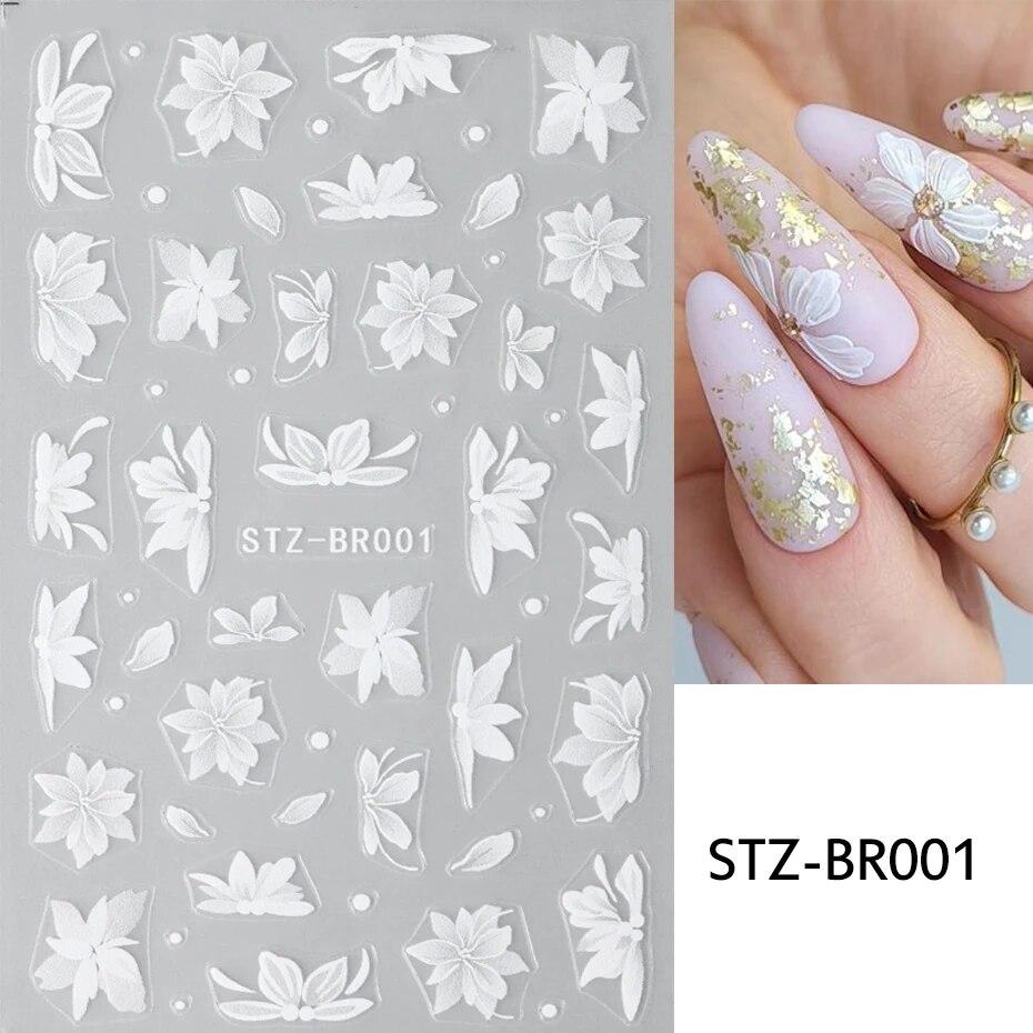 Flowers Nails Art Stickers White Floral Petal Leaf Sliders For Nails Wedding Design DIY Manicure Decoration