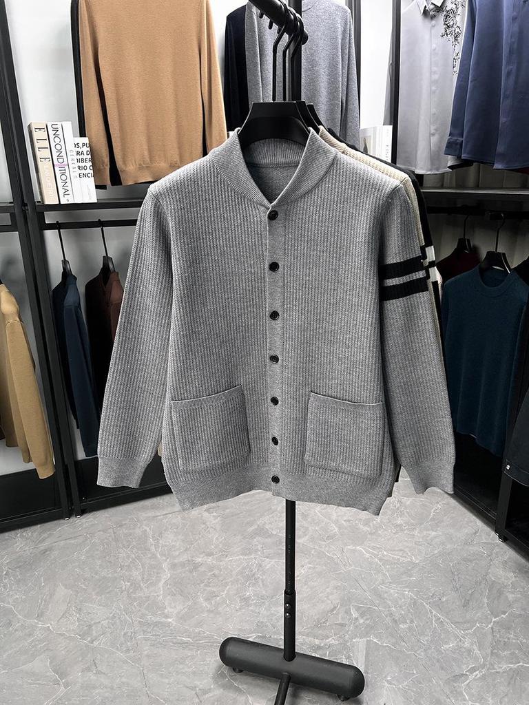 Men's Slim Fit Knit Cardigan with Stand Collar - 2025 Autumn/Winter Korean Style Fashion Trend Warm Sweater Jacket