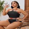 2026 Plus Size Floral Halter Patchwork One-Piece Swimsuit for Women