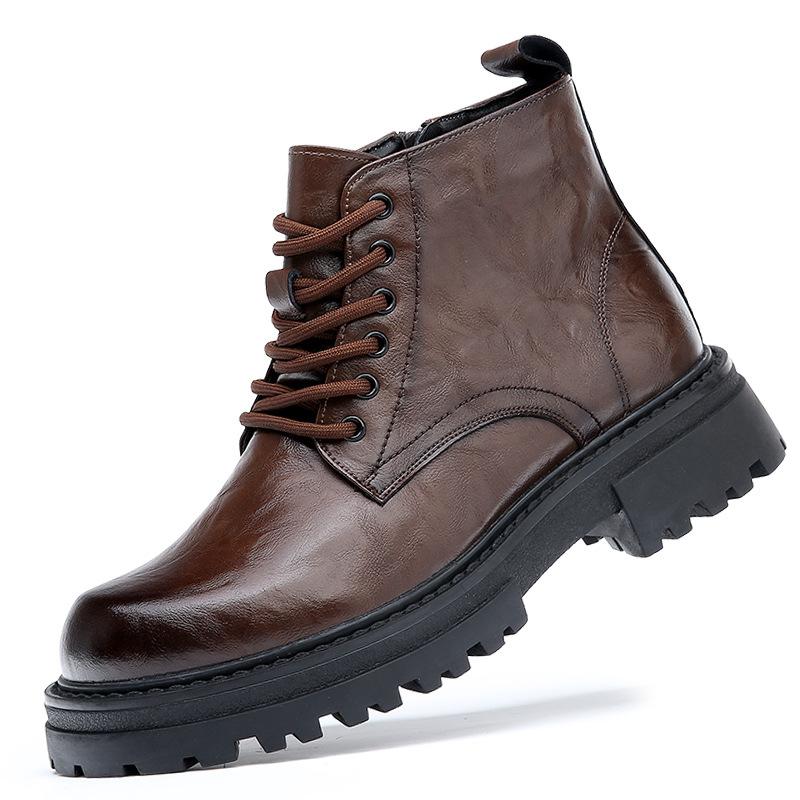 Martin boots men's winter cotton leather boots British wind mid-top thick-soled inner heightening locomotive short boots