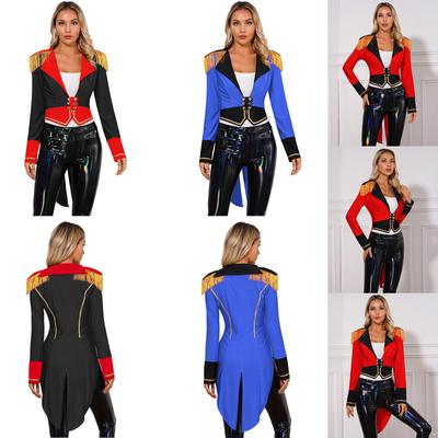 Women's Circus Ringmaster Costume Tassel Long Sleeve Tailcoat Jacket Deep V Neck Adult Halloween Cosplay Outfit