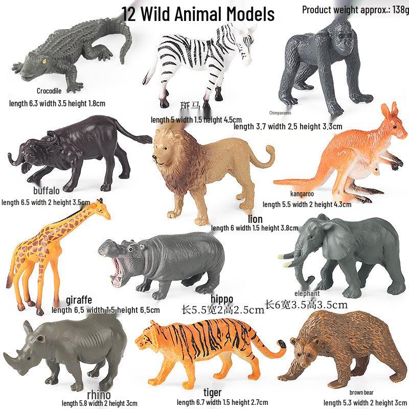 Wild Animal Figurines - Realistic Tiger, Lion, Kangaroo, Hippo, Gorilla, Rhino, Elephant, Croc, Zebra Models