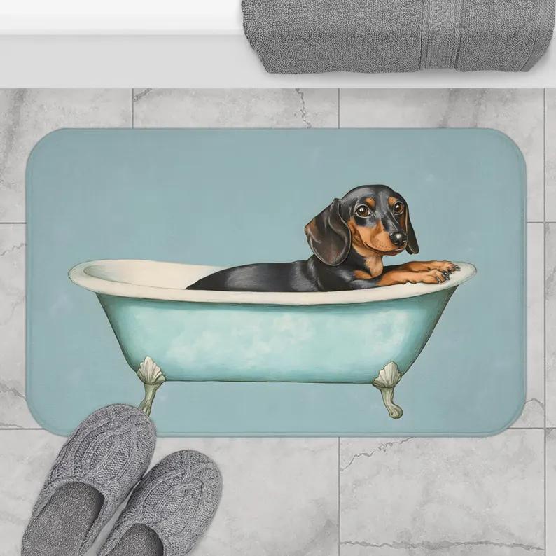 

Cute Tuxedo Cat in Bathtub Doormat Funny Watercolor Kitten Print Carpet Non-Slip Soft Modern Minimalism Home Decor Entryway Rug 40cm x 60cm
