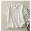 Top casual da donna in misto lino con bordo a balze, girocollo, manica corta, tinta unita, vestibilità ampia