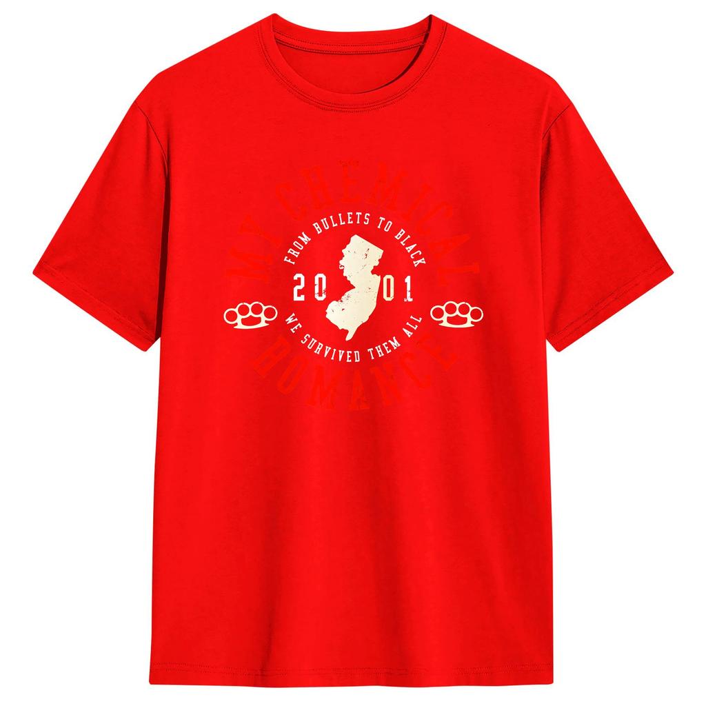 My Chemical RoUnisexce MCR Bullets 20 Years TShirts for Unisex Funny Cotton Tees Crewneck Short Sleeve T Shirts Plus Size Clothes