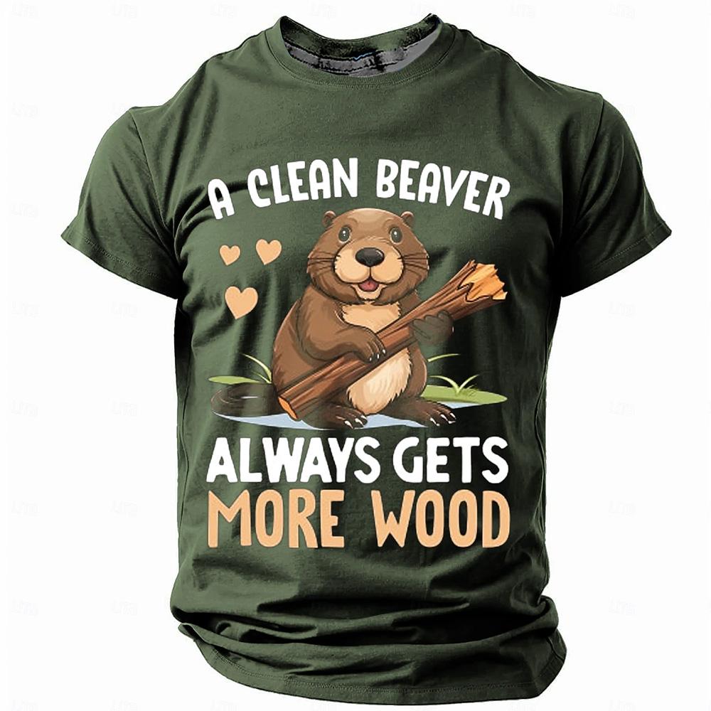 2025 New Funny Cartoon Animal Print T-Shirt Clothing Casual Loose Round Neck Short Sleeve Top Trendy Streetwear Men's T-Shirts