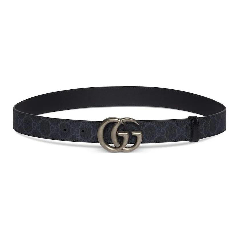 Gucci GG Marmont Doppel-G-Stil Gürtelschnalle schmale Version Canvas Gürtel Unisex Partner-Stil Schwarz Breite 3CM