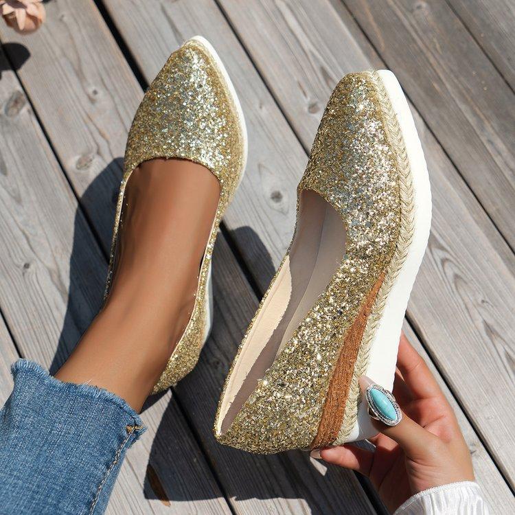 Casual Large Size Sequined Platform Women's Shoes Autumn New Women's Comfortable Soft Sole Wedge Single Shoes Women