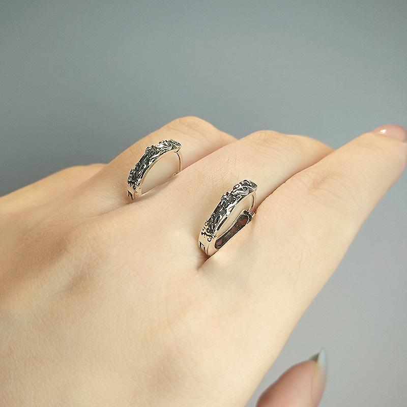 Retro Three-Dimensional Hollow Earrings, Personalized Ns Trendy Design, Advanced Sense Pattern Plain Ring Earrings, Unisex