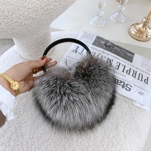 Winter Frauen Warme Echt Fox Pelz Ohrenschützer Mädchen der Earlap Ultra Große Damen Plüsch Ohrenschützer Luxus Damen Fuchs Pelz Ohrenschützer gray