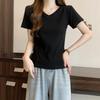 2026 Summer Women's Korean Style V-Neck Slimming Short Sleeve Casual Top