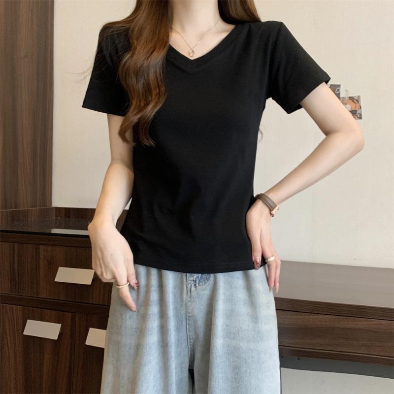 2026 Summer Women's Korean Style V-Neck Slimming Short Sleeve Casual Top