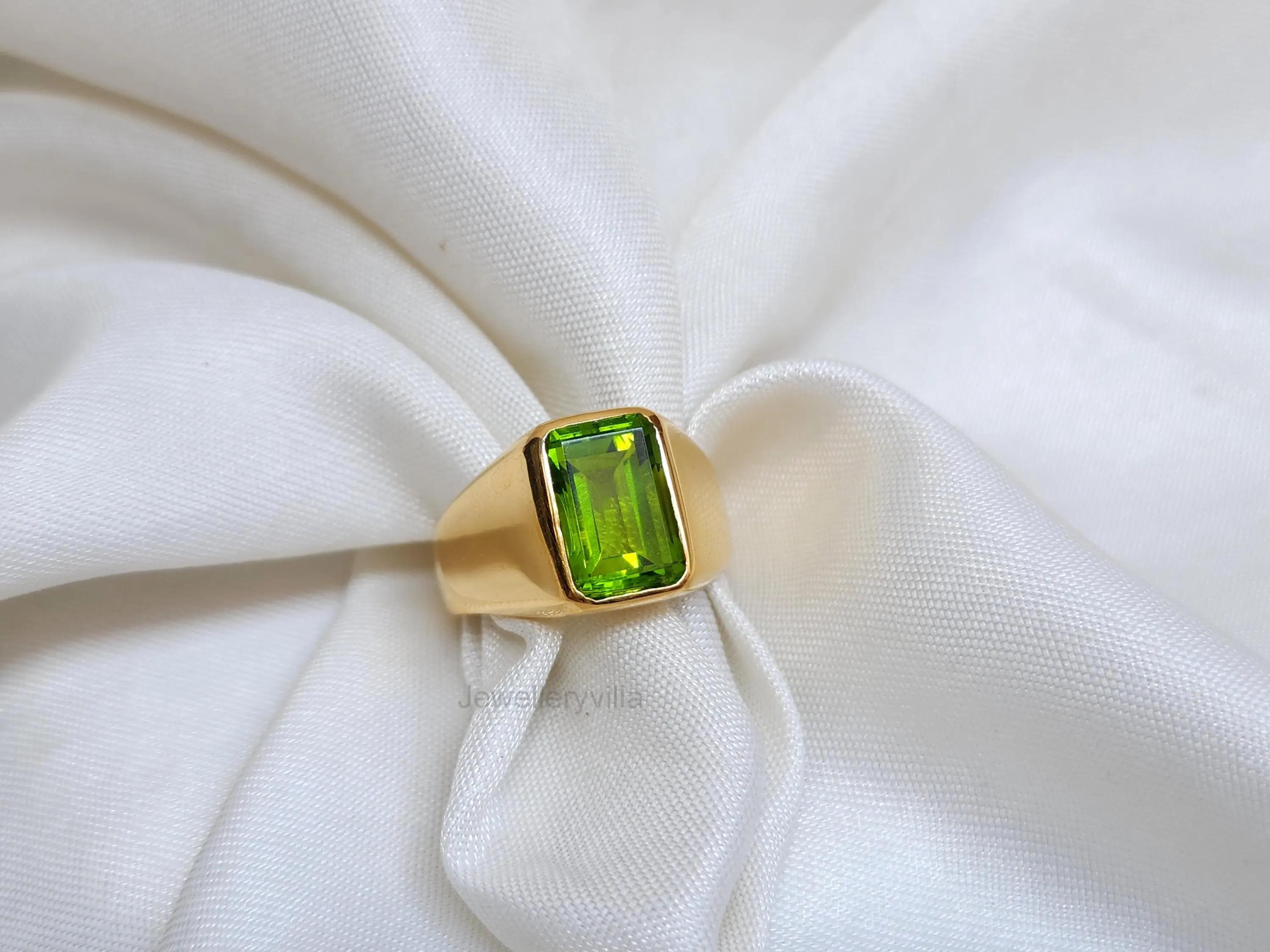 

Geniune Green Peridot stelring silver yellow gold overlay Ring Jewelry 10 золотий