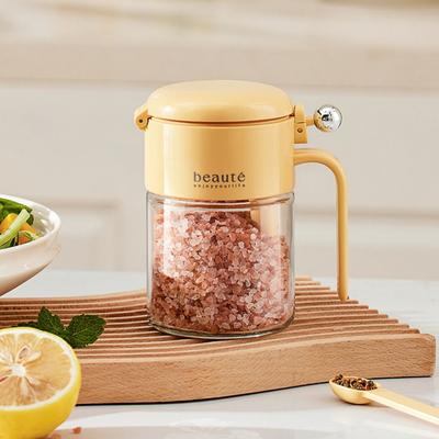 Glass Sealed Seasoning Jar Push-type Leak-proof Condiment Storage Container Moisture-proof with Spoon Lid Spice Tank