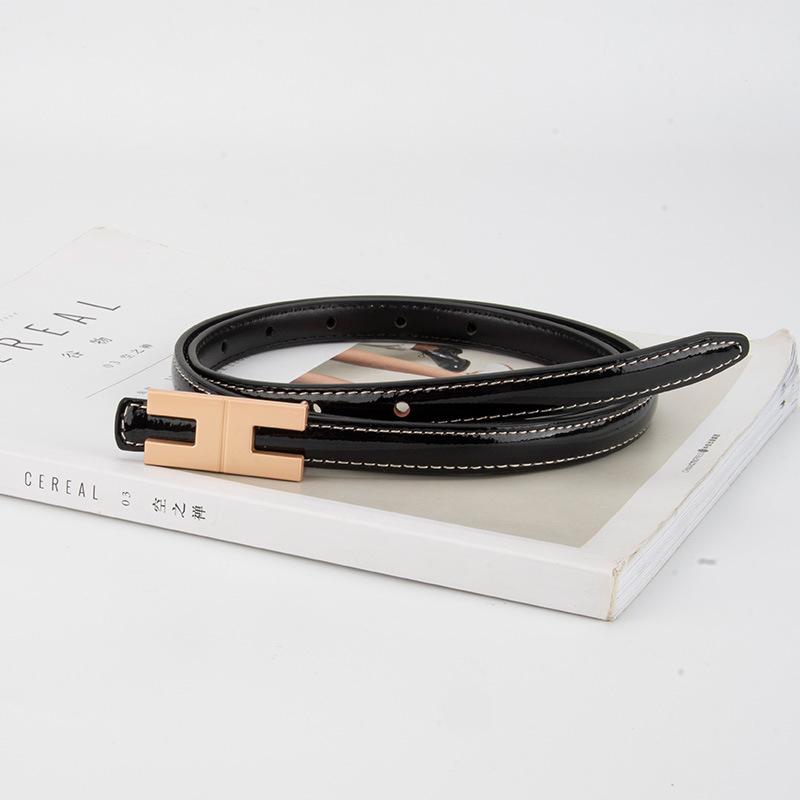 Fashion Decoration for Women's Lacquered Leather Belt Head Layer Cowhide High-end Feeling with Dress Buckle Removable Belt for Women