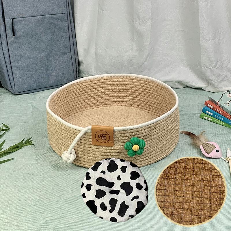 

Гнездо для кошек из ротанга Летнее прохладное гнездо для кошек Универсальная доска для царапания кошек на все времена года Цельное гнездо Глубокий сон Моющееся S