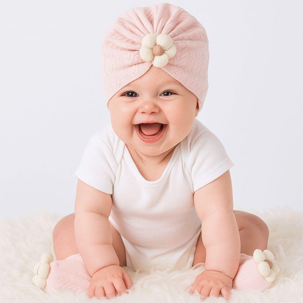 Elastic Infant Turban Hat Socks Set Soft Cotton Hat Sock Set Baby Headscarf Hat  Newborn Supplies