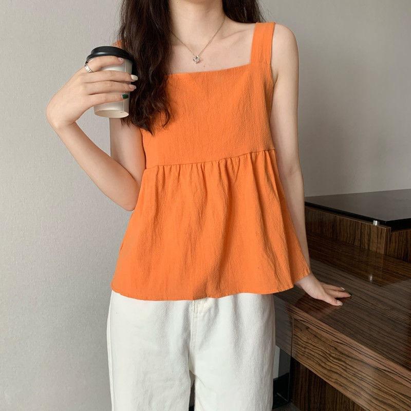 2023 Nové jednobarevné top bez rukávů dámské letní design s volánkovým okrajem Temperamentní tílko